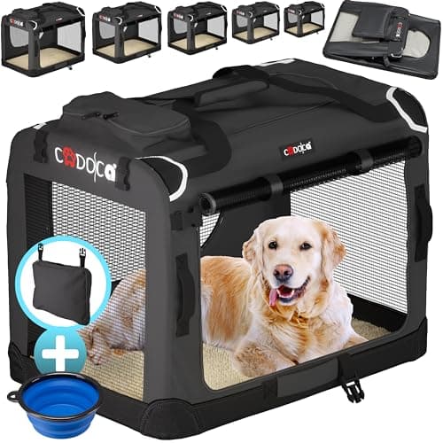 CADOCA Dog Crate Carrier, Car Foldable Travel Cage + Bowl, XL Anthracite
