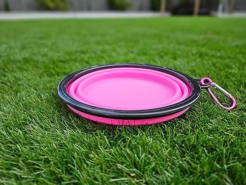 Collapsible Travel Dog Bowl Portable Large Or Small Pet Water and Food Feeding Bowl Outdoor Easy To Carry With Hook Blue or Pink (Pink Large) — view 4