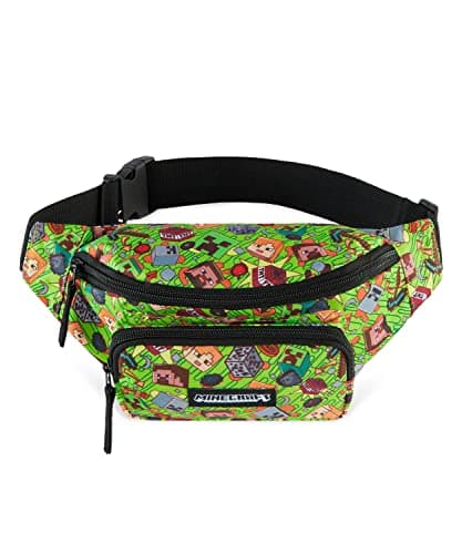 Minecraft Boys Fashion Waist Pack with Adjustable Strap, Creeper Travel Bag - Gamer Gifts