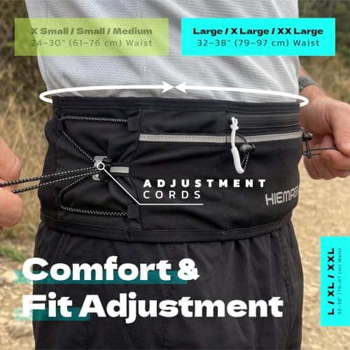 Running Belt with Flexible Bottle – No Bounce Hydration Waist Pack for Phone, Keys & Gels – Lightweight, Breathable for Men & Women, Reflective, Holds Poles & Essentials (L/XL/XXL) — view 3