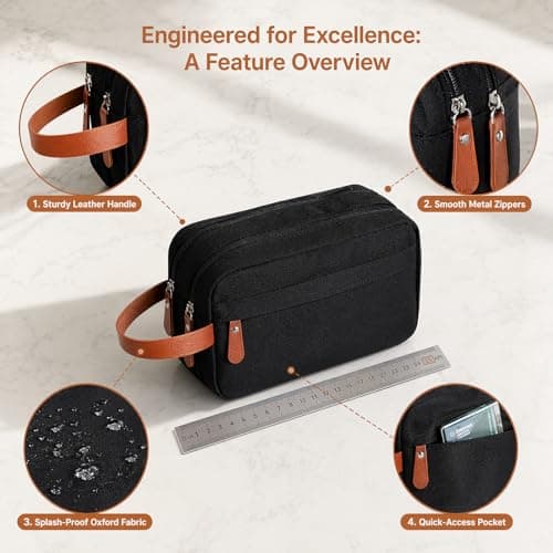 Large Mens Wash Bag Water-Resistant Toiletry Bag for Travel & Gym, Spacious Shower Organiser with Handle for Shaving Kit & Toiletries, Multi-Purpose Bathroom Pouch (Black) — view 3