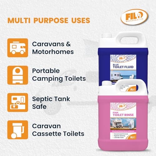 Filo Blue Toilet Fluid 5L & Pink Toilet Rinse 5L - Caravan Toilet Chemicals (10L) for Motorhomes, Campervans & Portable Cassette Toilets - Eco-Friendly Waste Breakdown, Up to 50 Treatments Each — view 2