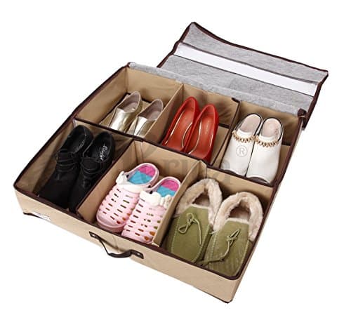Periea ‘Sami’ Shoe Organiser - Foldable Shoe Storage Bag/Box for Tidying & Organising Shoes, Trainers, Heels & Boots – Anti-odour & Anti-mould Fabric (Beige)