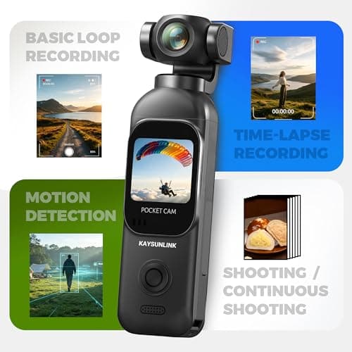 Kaysunlink 1080P Vlogging Camera with 270°Rotatable Lens, Handheld POV Pocket Camera with Touch Screen & WIFI, 5 Hours Power, One-button Recording Camcorder with 64GB Card for Daily Use, Travel, Black — view 5