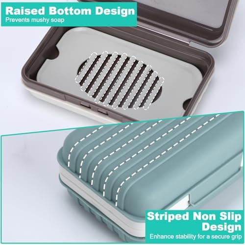 Alyvisun 2 Pcs Travel Soap Case with Lid, Portable Soap Dish, Soap Box with Draining Board, Waterproof Leakproof Soap Container Holder for Shower Travel Outdoor(Green & White) — view 4