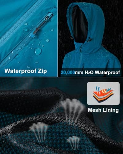 Tyhengta Womens Lightweight Rain Jackets Hooded Breathable Packable Running Raincoats Waterproof Hiking Walking Jacket with Hood Lake Blue,M — view 5