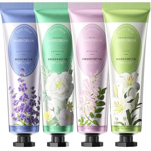 Hand Cream Gift Set, 4PCS Mini Hand Cream Multipack, Hand Moisturiser for Very Dry Hands Working Hands, Non-greasy Moisturizing Nourishing Hand Cream Gifts for Women Girls