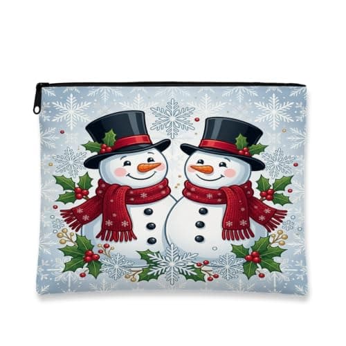 Snow Man Couple Holiday Quote Christmas Makeup Bag 7x9 Inch