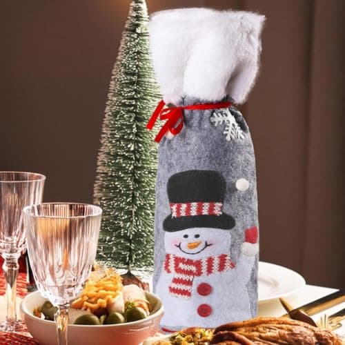 Quzente Christmas Fabric Wine Bags Reusable Drawstring Holiday Decoration — view 6