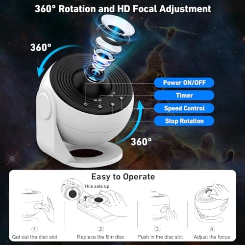 YunLone Galaxy Projector, 13 in 1 Home Planetarium Star Light Projector for Bedroom 360° Rotating Nebula Projector Lamp Starry Sky Night Light (White/White) — view 6