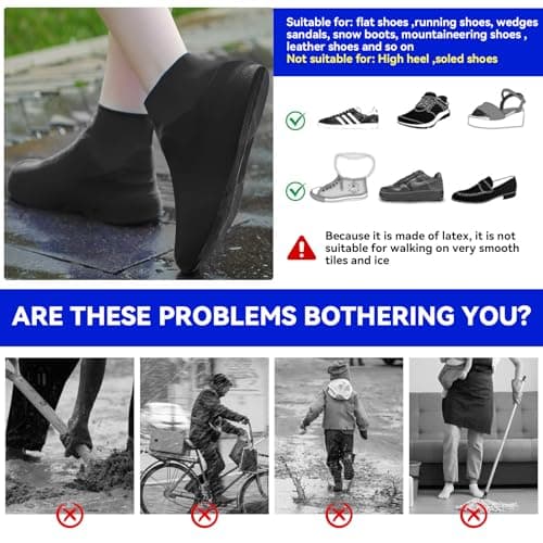 BQMEZRNUS 4Pairs Black Waterproof Shoe Covers, Non-Slip Reusable — view 4