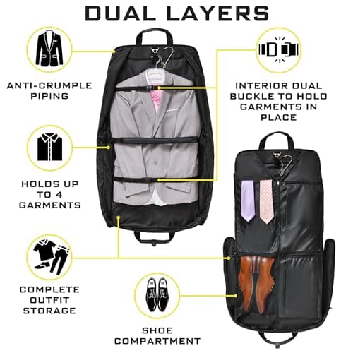 ZEGUR Premium Suit Bag Carry On - Garment Bag for 4 Suits or Dresses - Travel & Business Suit Carriers with Shoulder Strap and Laptop Compartment — view 5