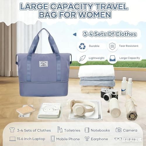HUANYO Expandable Holdall Bag - 2-in-1 Design (20L to 35L), Foldable Waterproof Lightweight Sports & Travel Bag for Men and Women, Perfect for Gym, Beach, Yoga and Weekend Trips (Blue) — view 5