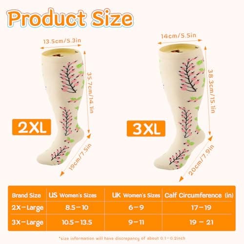 Zuimei 3 Pairs Wide Calf Compression Socks for Women Plus Size Ladies Compression Flight Socks Comfortable and Supportive for Flight Travel Pregnancy Nurses 20-30 mmHg 3XL — view 4