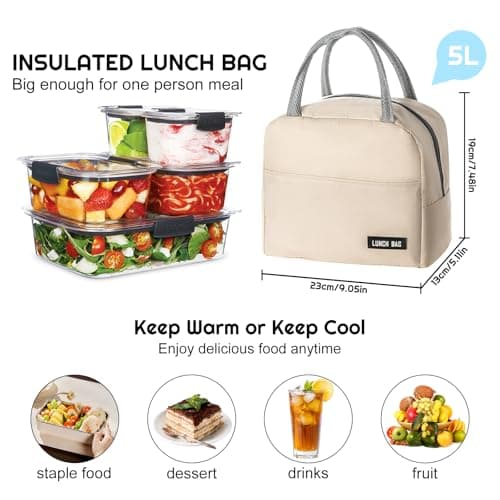 SUOXU Insulated Lunch Bag for Men Women Kids Cool Bag- Reusable Thermal Food Bag Ice Pack with Leak-Proof Liner, Cooler Tote for Work, School, Picnic & Travel (5L - Khaki) — view 5