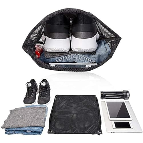 HoAhaMay Large Mesh Beach Bag Mesh Bag Drawstring Gym Bag Mesh Backpack with Drawstring Mesh Ball Bag Gym Backpack for Sports Beach Swimming Travel Camping (Black) — view 4