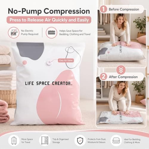 No Pump Vacuum Storage Bags, 2 Pack 100 x 80 cm Space Saver Bags for Duvets — view 3