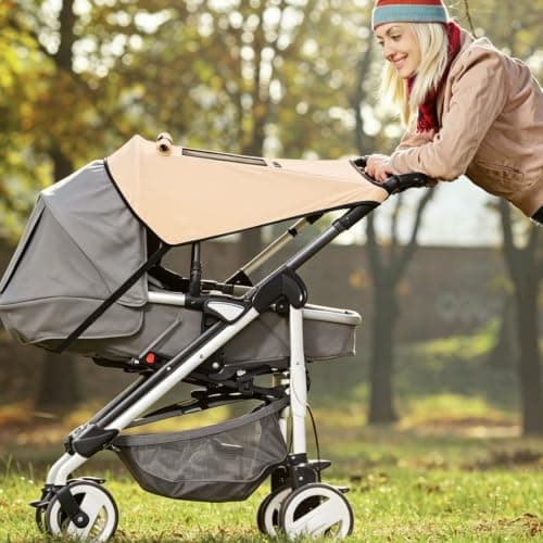Bighan Pram and Stroller Sun Shade Cover Blocks 99% UV Baby Sleep Aid and Breathable Blackout Canopy for Pushchairs Buggies and Travel Strollers Khaki — view 5