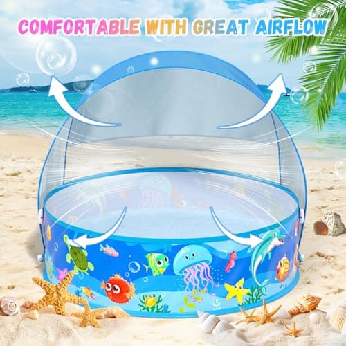 Baby Paddling Pool with Sun Shade UPF50+, Portable Pop up Beach Tent with Carry Bag, 4 in 1 Baby Pool with UV Sun Shelter Canopy, Summer Essentials for Beach Holiday Camping Picnics Travel — view 5