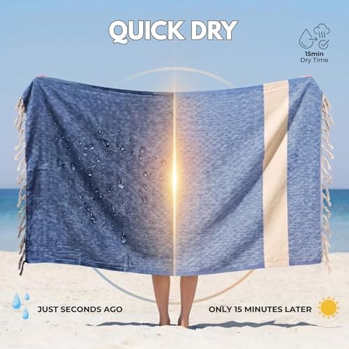 KZY LONDON Beach Towel - Large Turkish Beach Towels for Camping, Swimming, Bath, Gym, Picnic - Quick Dry, Super Absorbent, Lightweight, Compact Cotton Hammam Towels for Adults, Men, Kids (Beige) — view 3