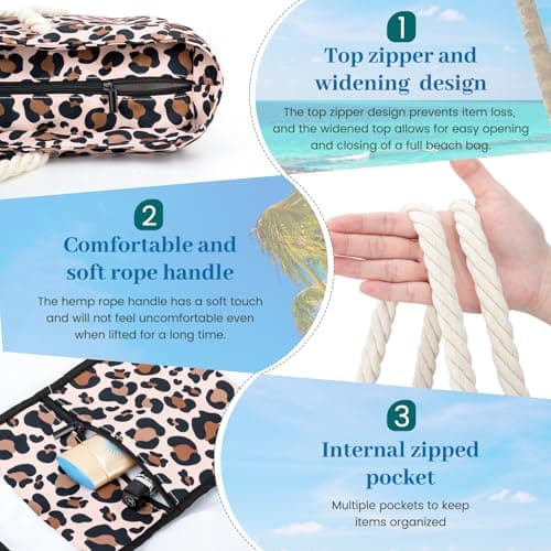 Large Beach Bag for Women with Zip,Summer Beach Tote Bags with Pockets — view 4