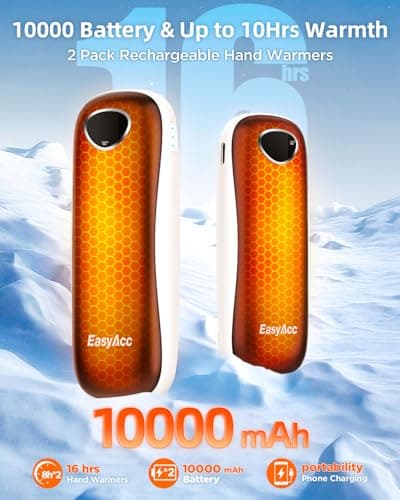 2 pack-Rechargeable Hand Warmers 10000mAh,EasyAcc® Hand Warmers Reusable [Lifetime Service] Safe UL Certified Up to 16Hrs LED Display Electric Hand Warmer,3 Levels For Golf Hiking Raynaud's Gifts OT95 — view 2