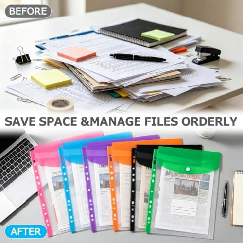 Plastic Wallets A4 Punched Pockets, 12 Pcs Expandable Folders Vertical — view 6