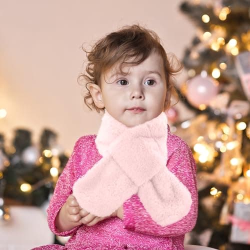 Kids Scarf, Kids Winter Fleece Scarves Warm Plush Scarf Wrap Cross Collar Children Neck Warmer Solid Color Neckerchief for Little Boys Girls Toddlers A7ETWJ (light pink) — view 3