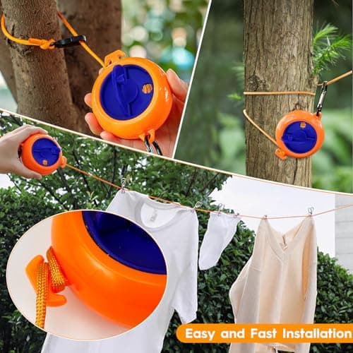 Retractable Travel Clothes Line 10m Portable Laundry Rope Camping Flip Hand Crank Washing Line Clothes Hanger Adjustable Drying Lines (Orange) — view 6