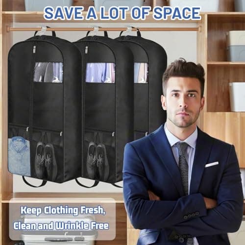 AMFUN Suit Bag with Zipper, Travel Garment Bags for Closet Storage and Travel, Waterproof Hanging Suit Cover, Foldable Washable Mesh Clothes Cover for Clothes, Coats, Jackets, Shirts, 110×60cm — view 4