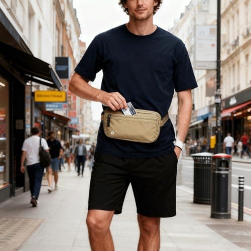 2 Pcs Travel Money Belt for Hidden Security Money Belts for Travel Hidden Women and Men - Multiple Pockets,Elastic Waistband,RFID Blocking,Lightweight and Durable for Running,Cycling(Black, Khaki) — view 6