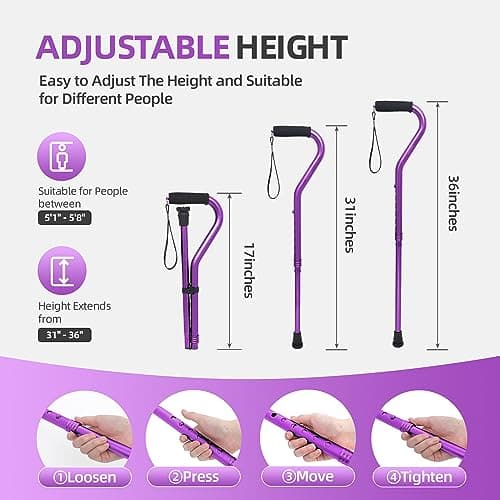 BeneCane Walking Cane for Men & Women Adjustable Cane with Offset Soft Cushioned Handle -Portable Lightweight Sturdy Mobility Walker Aid for Elderly, Seniors Collapsible Cane — view 6
