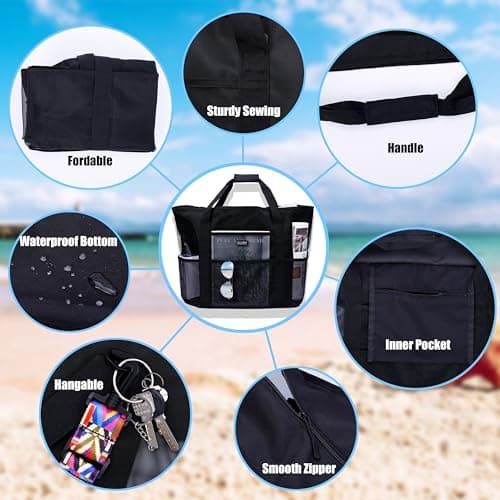 Satuun Travel Tote Bag Large, Waterproof Beach Tote with 8+1 Compartments, Durable Polyester Tote Bag with Removable Colored Strap, Lightweight Foldable for Travel, Beach & Outdoor — view 5