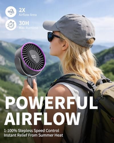 KinYiLO 6.5-Inch Ultra- Large Handheld Fan (30.8 cm Height, 16 cm Fan Blade, 500g / 1.1 lb), Larger Than Regular Hand Fan, Strong Airflow, 6000mAh Battery, 100 Speed Levels,– Travel, Outdoor, Grey — view 2