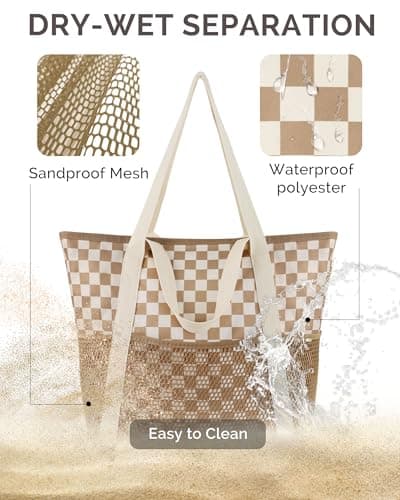 HOMESPON Beach Bag Large Waterproof Tote for Women with Zipper — view 5