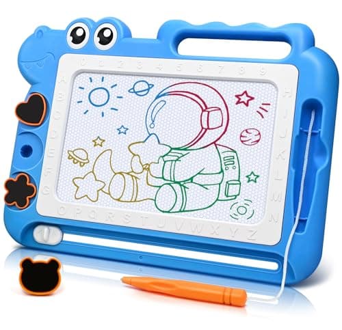 AiTuiTui Dinosaur Magnetic Drawing Board Kids Toys for 2 3 4 5 Years Old Girls Boys Birthday Gifts, Colorful Erasable Doodle Pad Education Learning Kid Age 2-7, Toddler Drawing Travel Toys (Blue)