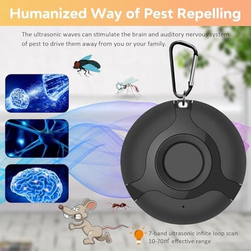 Ultrasonic Portable Pest Repeller, Ultrasonic Mosquito Repellent Device, Indoor/Outdoor Insect Repeller, Electronic Flea and Mosquito Repeller, USB-Charging Insect Repellent Device - Black — view 2