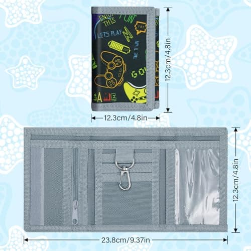 Teens Cool Wallets for Boys & Girls with Zipper Coin Pocket Card Slot, RFID Trifold Canvas Outdoor Lovely Design Magic Sticker for 12-16 Ages(Black Game) — view 3