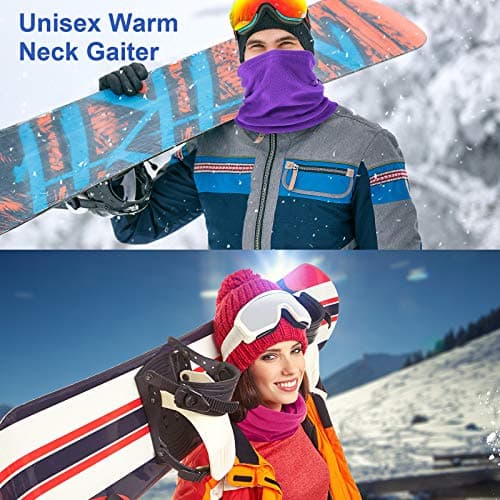 Hicarer 4 Pieces Winter Fleece Neck Warmer Snoods for Men Women Gaiter Thick Thermal Windproof Ski Neck Scarf Balaclava(Fluorescent Green, Purple, Lake Blue, Rose Red) — view 5