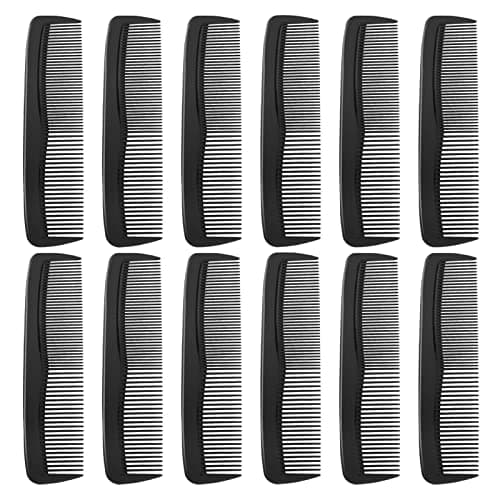 12 Pack Pocket Hair Combs, Fine & Wide Tooth, Black Plastic Combs