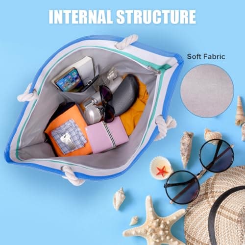 URAQT Beach Bag, Large Summer Beach Tote Bags with Zipper and Rope Handle, Women's Holiday Family Travel Bag,Canvas Shopping Bag,Shoulder Bag,Suitable for Gym Pool Beach Picnic — view 6