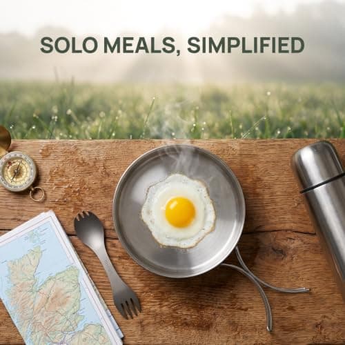 Toyvian Portable Frying Pan: Camping Stainless Steel Frying Pan with Folding Handles Outdoor Griddle Stir- Tableware Cookware for Hiking and Picnic Use, Outdoor Non-Stick Camping Utensils — view 5