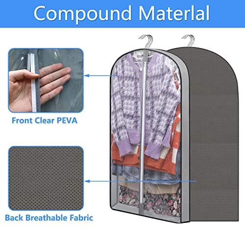 laeeyin Garment bags Suit cover bags for hanging clothes 100cm, Moth Proof Dress Bag Covers Damp-proof Suit Storage Bag Clothes, Plastic Protector for Jacket, Coat, Sweater, Shirts 3 Packs (Grey) — view 3