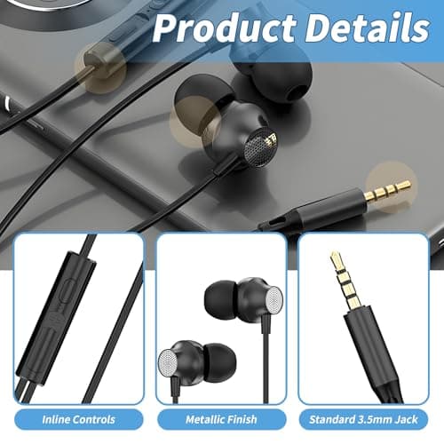 Lamkrtlp Earphones Wired, In-Ear Headphones With Microphone, 3.5mm Headphones for Phone, Smartphone, MP3 Players etc - Black — view 3