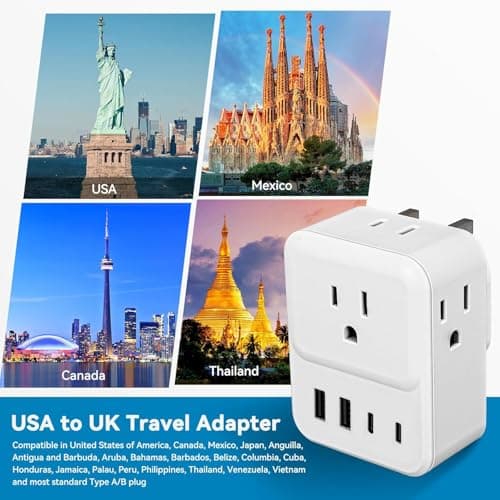US to UK Plug Adapter,4 Way USA to UK Travel Adaptor with 4 USB(2 USB C) — view 3