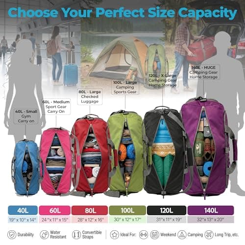 Bago 40L 60L 80L 100L 120L 140L Duffel Bags for Traveling – Durable Lightweight Waterproof Foldable Duffle Bag for Travel with Shoe Compartment, Packable Collapsible Overnight Bag for Men & Women, All — view 4