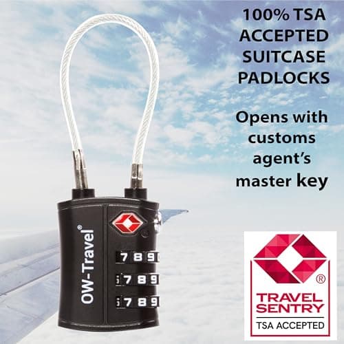 OW-Travel Suitcase Locks, TSA Approved Luggage Padlocks, Black, 1 Pack — view 4