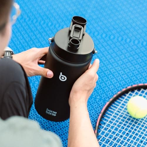 Bottle Bottle Insulated Water Bottle 2L with Straw and Dual-use Lid Half Gallon Water Jug Vacuum Stainless Steel for Workout and Sports Insulated Beer Growler with Handle(Black) — view 6