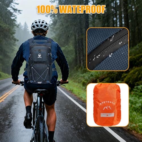 ONETOALL Hydration Backpack with 2L Water Bladder, 22L Waterproof Hiking Backpack with Rain Cover, Insulated Compartment for Running, Cycling, Walking, Camping & Skiing, Dark Blue — view 4