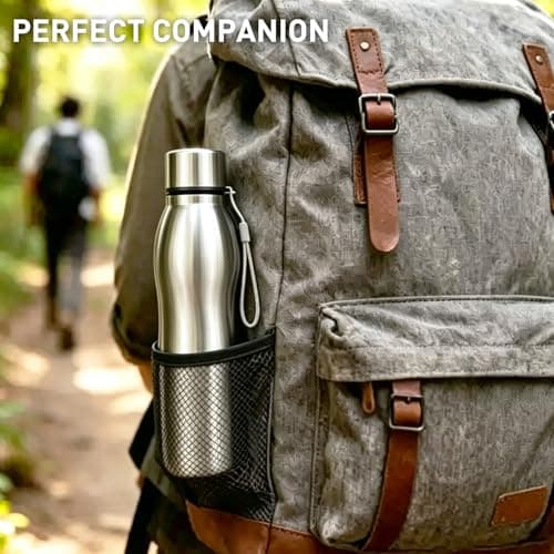 ICEBLUEOR 1000ml Water Bottle Stainless Steel, Leak Proof Portable Non Insulated Single Wall Metal Water Bottle with Carry Handle, Ideal For School Office Gym Travel & Sports Travel Essentials — view 6